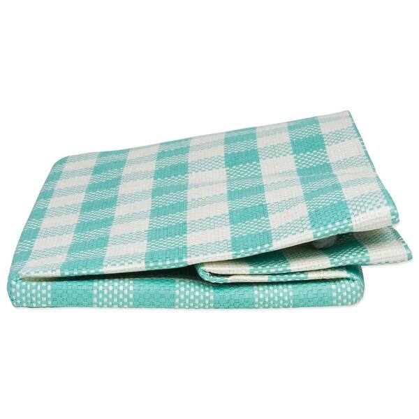 15" Aqua Blue and White Checkered Rectangular Medium Bin Bed Bath